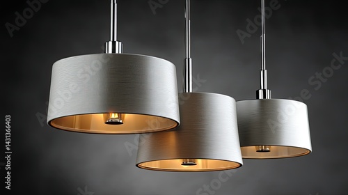 Obraz na płótnie Warm light emanates from three stylish white lampshade fixtures, enhancing a minimalist interior against a dark backdrop w salonie