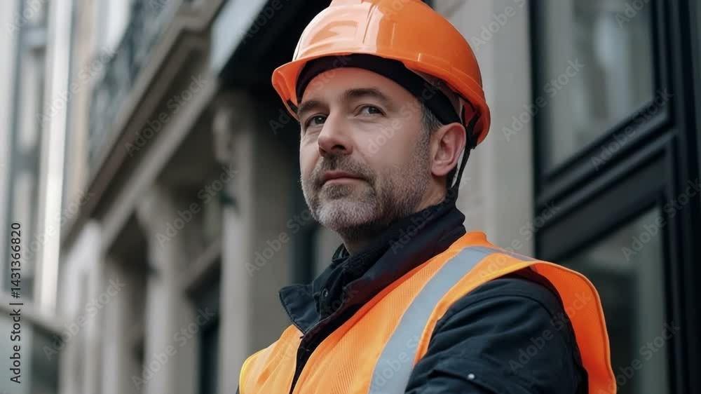 The Builder: A seasoned builder with protective gear stands confidently, showcasing his work in progress, highlighting the grit and dedication required in the construction realm. The Builder: A seasoned builder with protective gear stands confidently, showcasing his work in progress, highlighting the grit and dedication required in the construction realm.