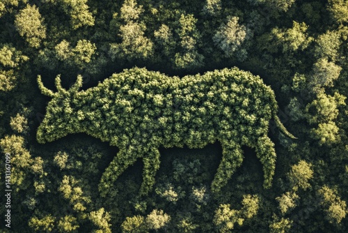 Obraz na płótnie Abstract Animal Shape Created by Treetops Viewed From Above Highlights Wildlife and Forest Connection in a Peaceful Natural Setting Generative AI w salonie