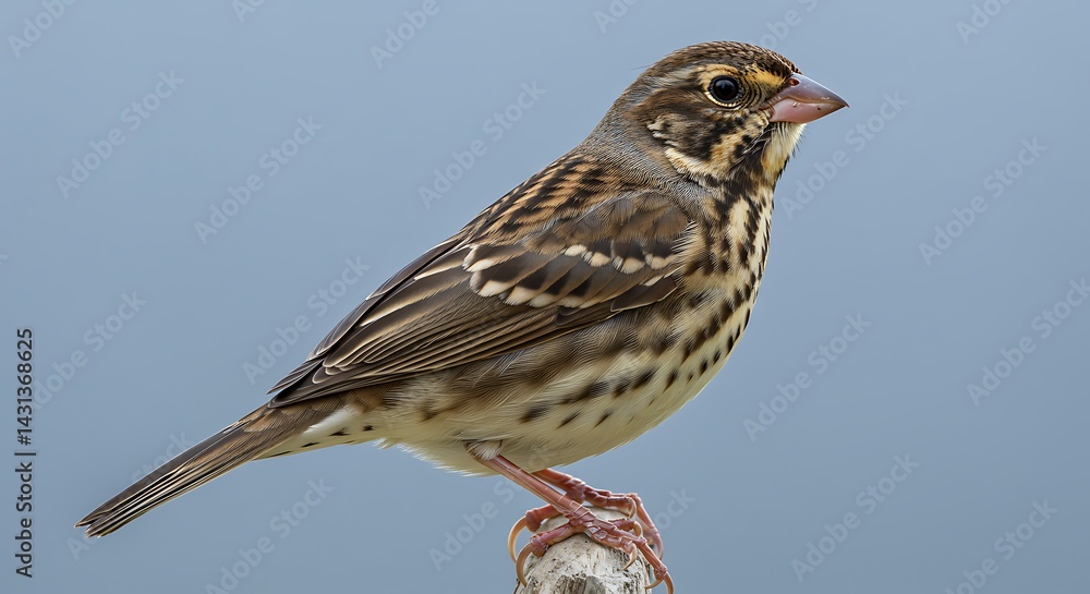 Fototapeta premium Perched passerine exhibiting intricate plumage details against a soft gradient backdrop