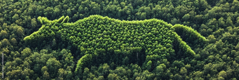 Treetops Form the Shape of an Animal in a Lush Green Forest Viewed From Above During Sunlight Hours in a Serene Natural Landscape Generative AI
