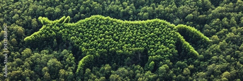 Obraz na płótnie Treetops Form the Shape of an Animal in a Lush Green Forest Viewed From Above During Sunlight Hours in a Serene Natural Landscape Generative AI w salonie