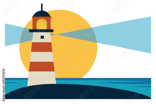 a-lighthouse-with-its-beam-shining-out-into-the-oc.eps