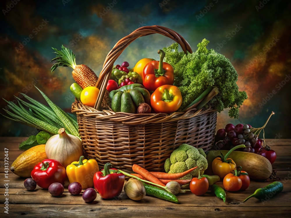 Abundant Harvest: 3D Render of Fresh Produce in a Basket Abundant Harvest: 3D Render of Fresh Produce in a Basket