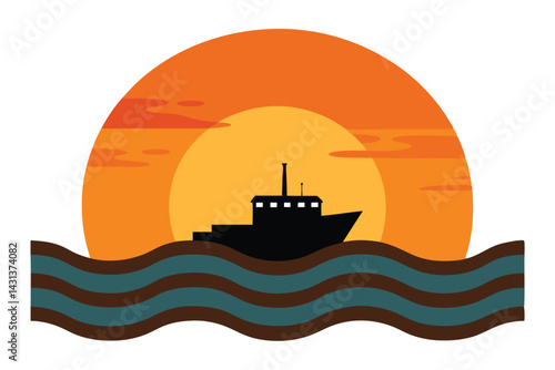 a-lone-ship-silhouetted-against-the-bright--warm-h 