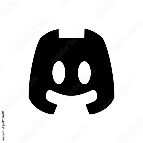 A black and white illustration of the discord logo with its unique controller like shape and features