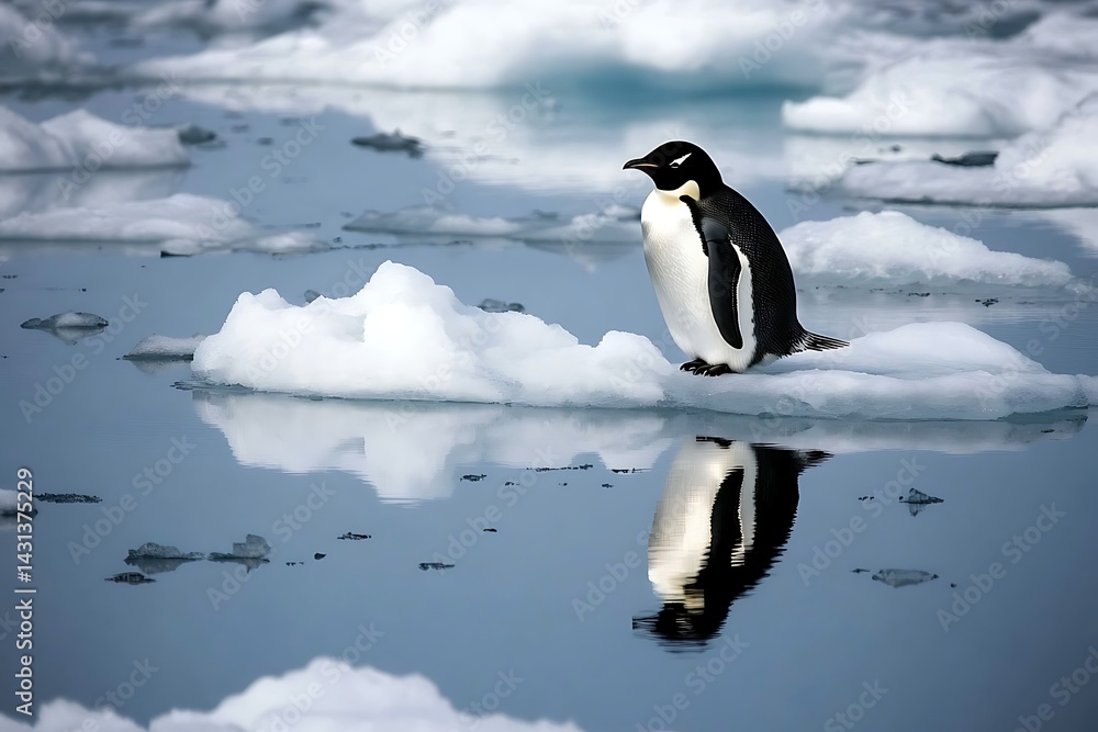 Fototapeta premium Group of Penguins on Iceberg in Majestic Antarctic Landscape