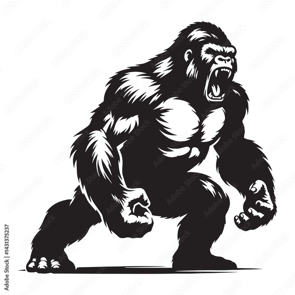 Obraz premium Roaring gorilla vector icon built for strong visual recognition – roaring gorilla silhouette – roaring gorilla vector – roaring gorilla illustration – silhouette of roaring gorilla