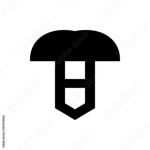 Illustration of a black fastener clip with a rounded head and a forked arrow shaped bottom end design