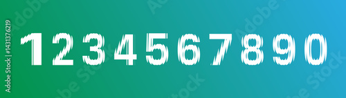 Hologram break distort numbers on black background. Vector cartoon illustration. Numbers from 1 to 10 with the effect of glass, refraction. 