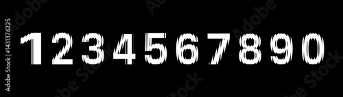Hologram break distort numbers on black background. Vector cartoon illustration. Numbers from 1 to 10 with the effect of glass, refraction. 