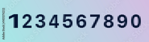Hologram break distort numbers on black background. Vector cartoon illustration. Numbers from 1 to 10 with the effect of glass, refraction. 
