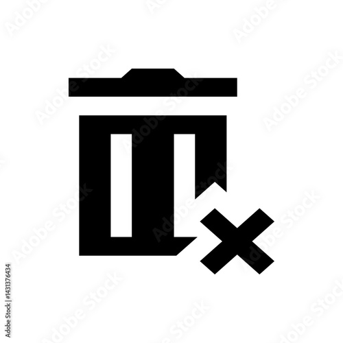 Illustration of a black trash can with a lid and a cross mark at the bottom right indicating deletion option