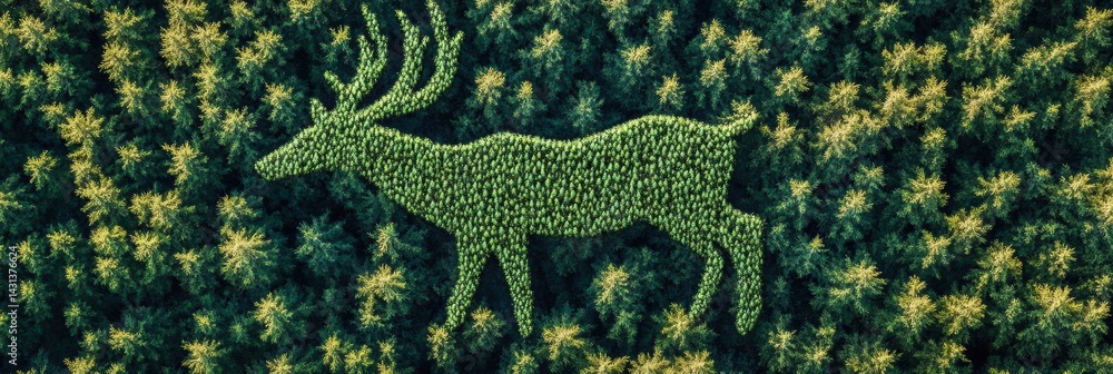 Abstract Animal Shape Created by Treetops Viewed From Above Showcasing Wildlife and Forest Connection During a Sunny Day Generative AI