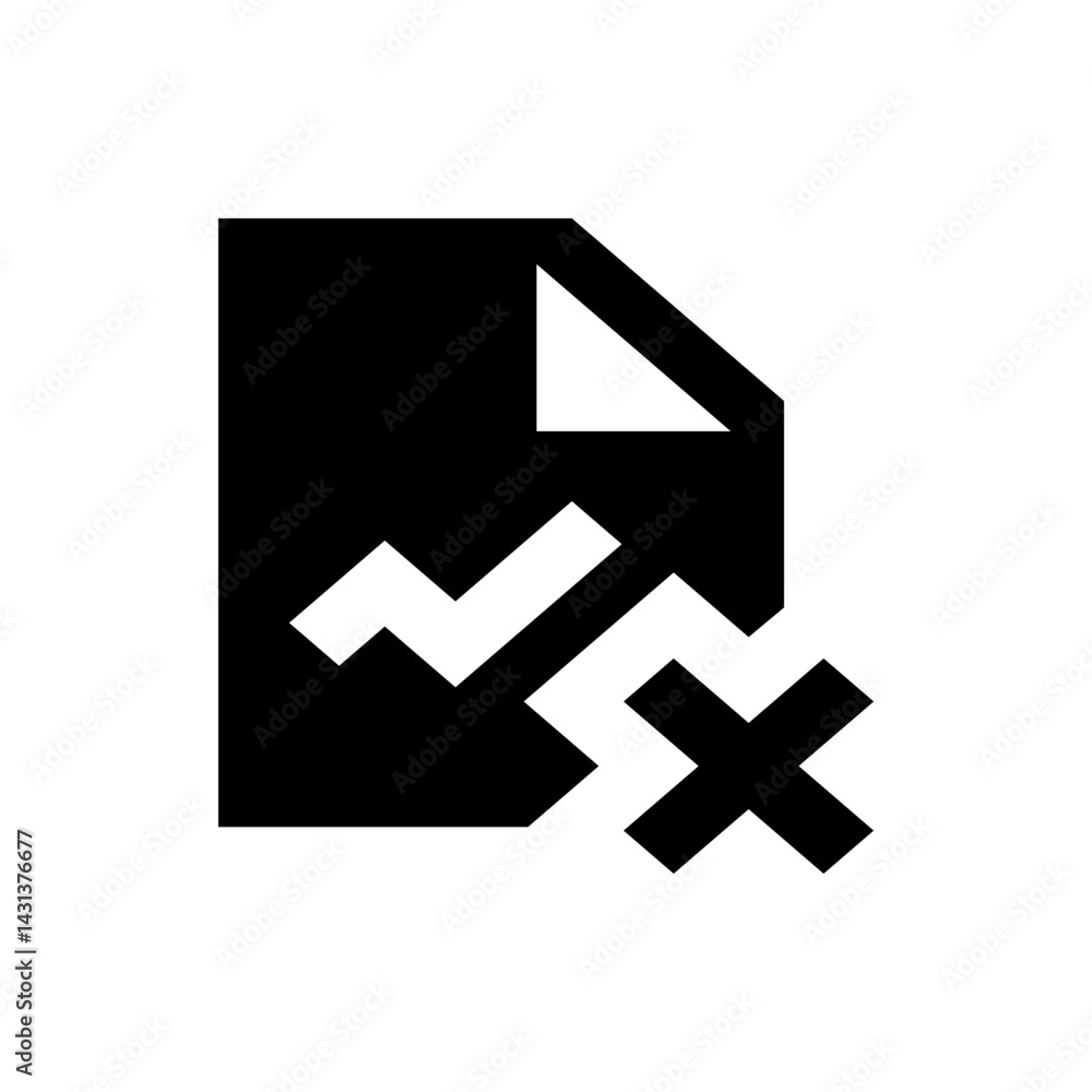 Black document icon with a zigzag line and a large x symbol indicating deletion or removal of the file Black document icon with a zigzag line and a large x symbol indicating deletion or removal of the file