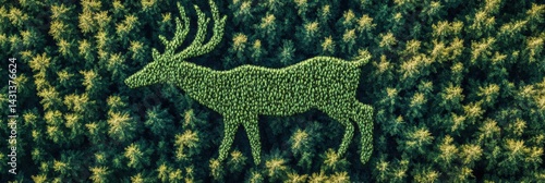Obraz na płótnie Abstract Animal Shape Created by Treetops Viewed From Above Showcasing Wildlife and Forest Connection During a Sunny Day Generative AI w salonie