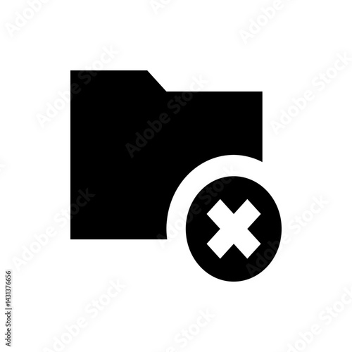 Black folder icon with a white x inside a black circle indicating deletion or removal action icon