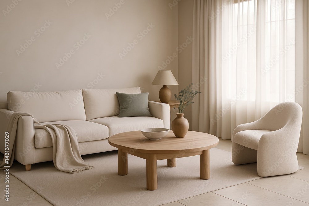 Obraz premium Soft light and natural harmony in a contemporary living room