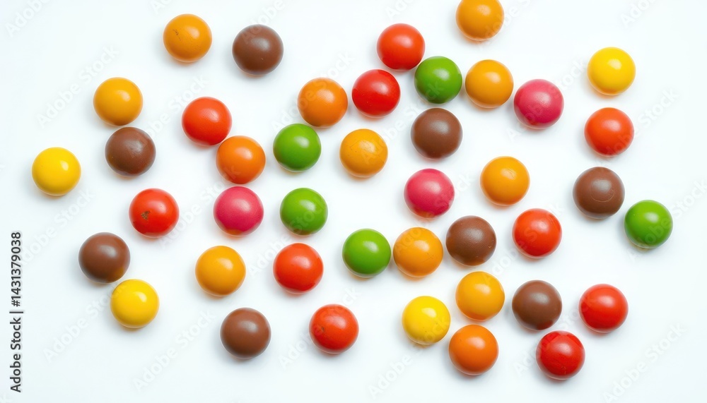 Colorful candies scattered on white surface Colorful candies scattered on white surface