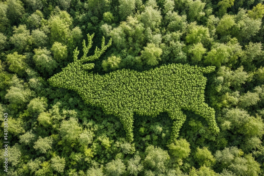 Animal Shape Created by Treetops From Above Showcasing an Abstract Connection to Wildlife and Nature in a Forest Landscape Generative AI