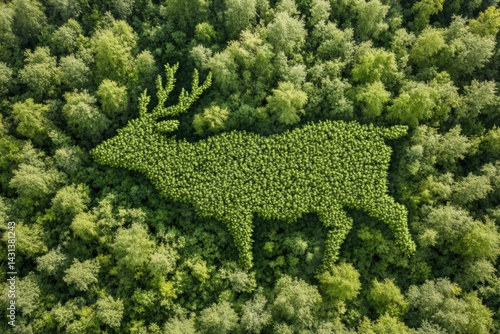 Obraz na płótnie Animal Shape Created by Treetops From Above Showcasing an Abstract Connection to Wildlife and Nature in a Forest Landscape Generative AI w salonie