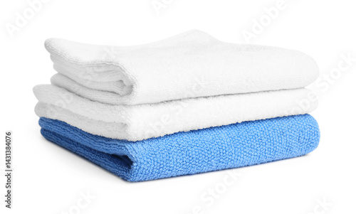 Stack of clean towels isolated on white