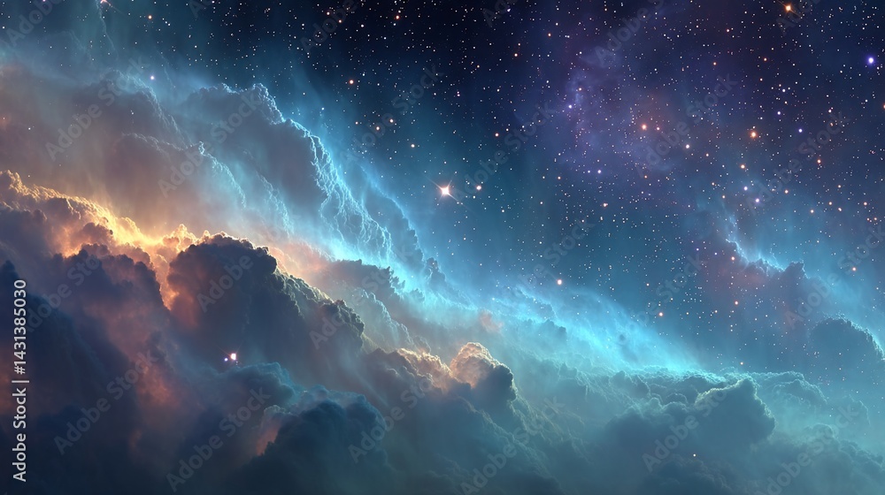 Fototapeta premium Cosmic cloudscapes, swirling nebulae, vibrant stars