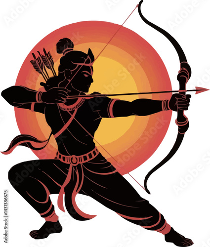Silhouette of Ram, the Archer God, Ready to Shoot an Arrow