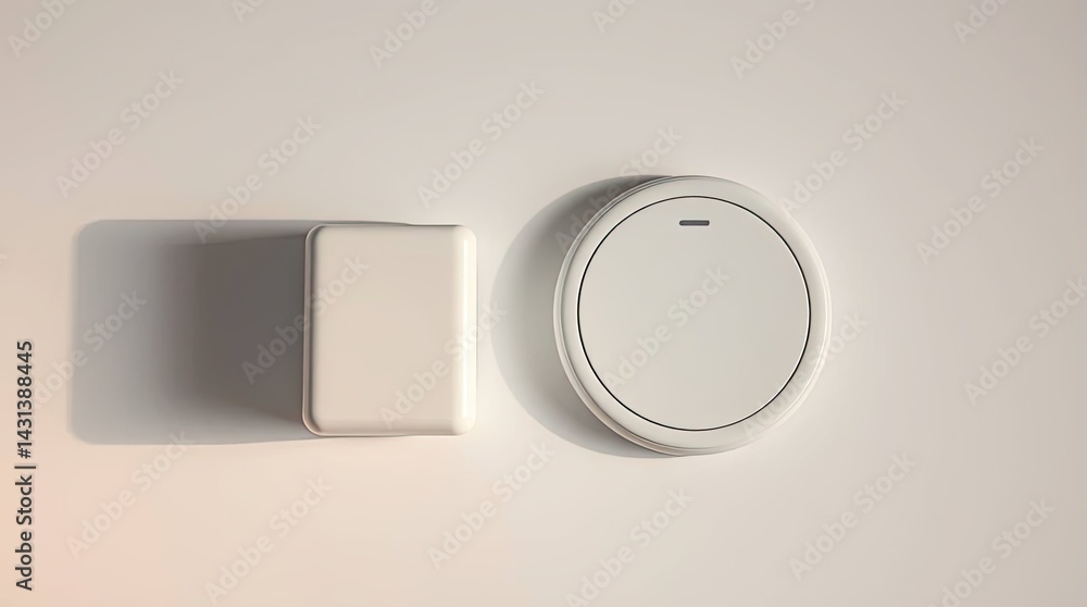 Fototapeta premium Two contemporary white control panels displayed on a surface.