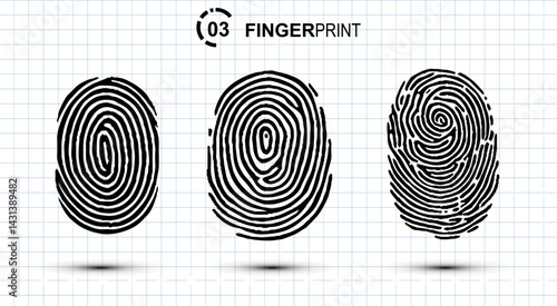 Security authentication. Thumbprints scanner. Criminal evidence. Identification sign. Biometric data icons vector set 