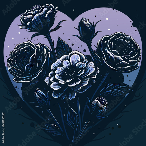 Dark Blue Roses in Heart Shape