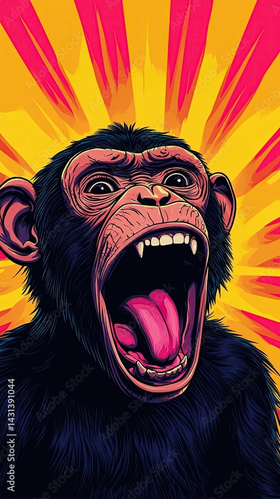 Obraz premium Monkey Relatable Screaming Vibrant illustration of a roaring monkey.