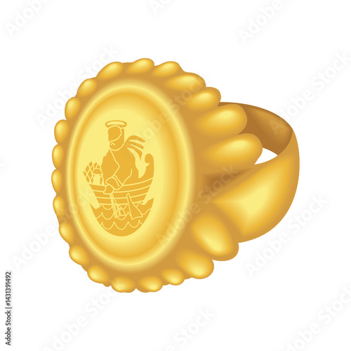 Papal Ring Fisherman Seal Gold Ornate Religious Jewelry Symbol