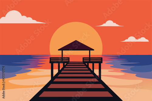 a-peaceful-beach-with-a-single-wooden-pier-reachin.eps