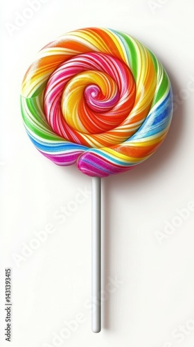 Wallpaper Mural Colorful swirl lollipop stands out with bright rainbow hues and a white stick against a plain background, tempting candy lovers everywhere Torontodigital.ca