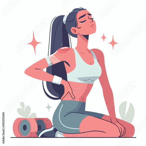 Woman with Back Pain After Exercise Illustration