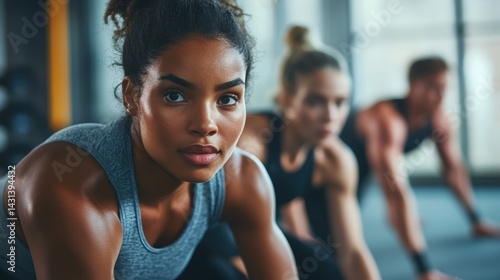 Obraz na płótnie A close-up of diverse athletes training together at a modern gym, showcasing body types, unity, and strength in motion, reflecting inclusion, empowerment, and shared determination in fitness culture w salonie