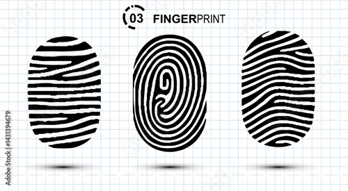 Biometric data design. Security system based on thumb lines. Fingerprint identification collection. Scan fingerprint, security or identification system concepts. 