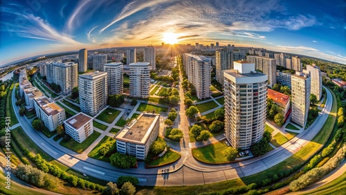 Aerial 360° Panorama: Modern High-Rise Residential Complex