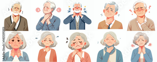 Sore Throat & Neck Pain Character Illustrations Set