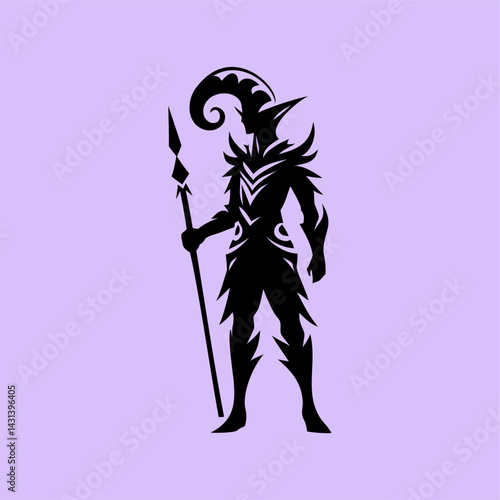 Dark Fantasy Warrior Silhouette with Spear
