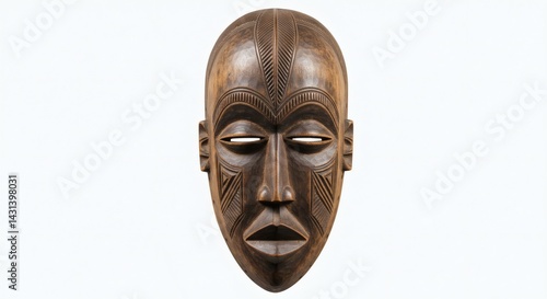 african tribal wooden mask with traditional carving isolated on white background. Generative AI