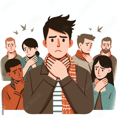 Groups of Sick People with Sore Throats & Coughs Set