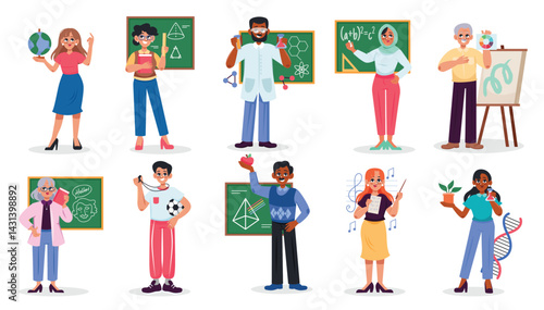 Diverse educators showcase their subjects enthusiastically