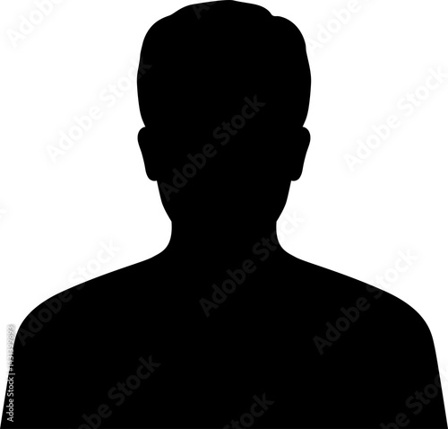 Black silhouette of a male figure on a transparent background. Male portrait clipart. Male silhouette PNG. Male portrait symbol.