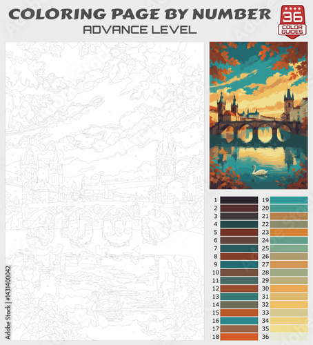 Romantic Cityscape Sunset - Paint by Numbers Coloring Page