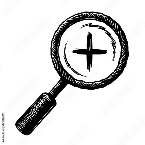 Magnifying glass with plus icon representing zoom in or search enlargement - concept of ecommerce detail UI expansion interface exploration