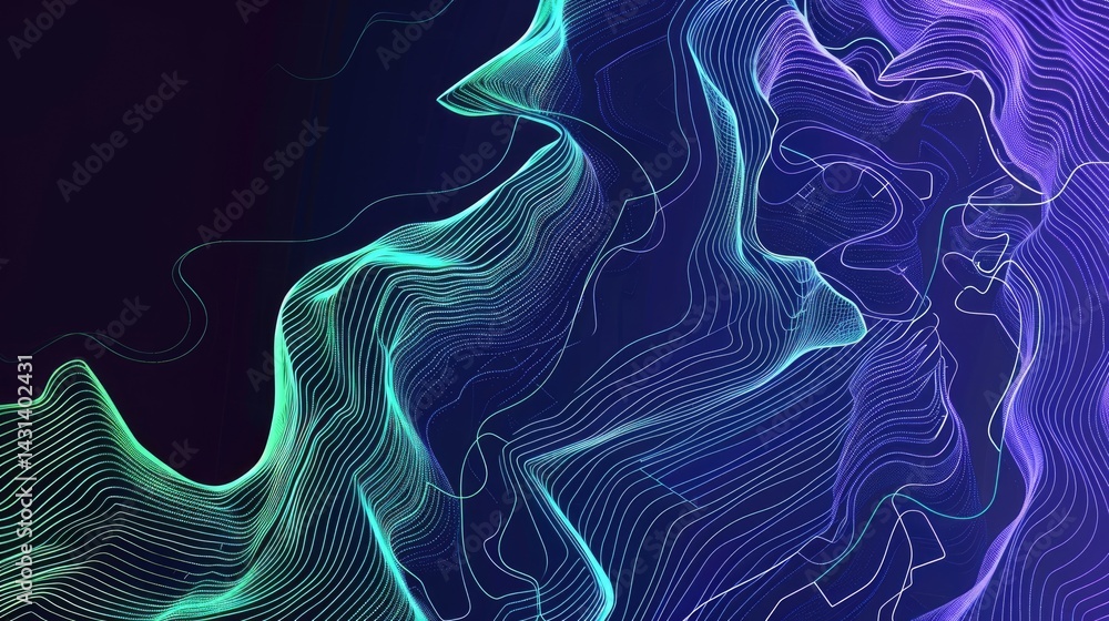 Obraz premium abstract line electrical art, illustration, minimal, blue green purple