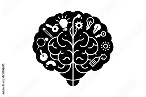 brain silhouette vector illustration, human brain vector 