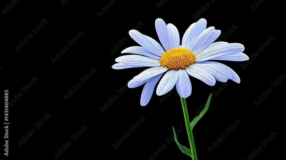 Obraz premium A single blue daisy with a yellow center blooms against a black background
